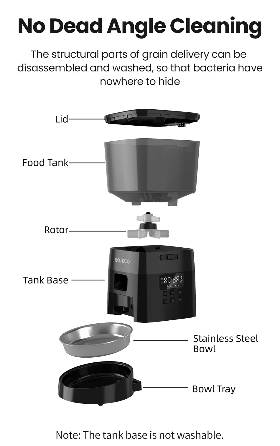 Rojeco Alimentador Automático Pet, Versão Botão, Auto Cat Food Dispenser, Dog Dry Food Acessórios, Controle inteligente