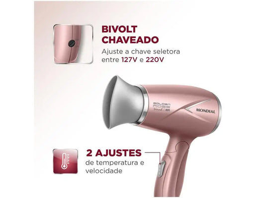 Mondial Hair Dryer Tourmaline Ion Golden - Bivolt